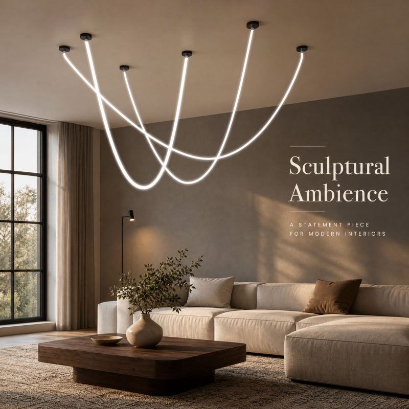 Black Golden Flexible Silicone LED Pendant Light 100cm 200cm Linear Hanging Lamp Modern Chandelier for Living Room Decor