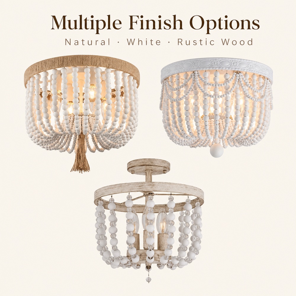 Modern Bohemian Style Natural Oak Beads OEM ODM Factory Price IP33 Indoor Decorative Hallway Porch Wooden Bead Ceiling Light