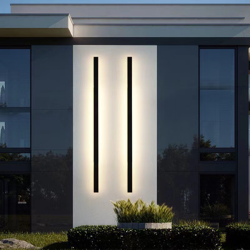 Modern Outdoor LED Wall Sconce Waterproof Linear Long Strip Light for Courtyard Villa Garden Porch Exterior Wall Mounted Lamp