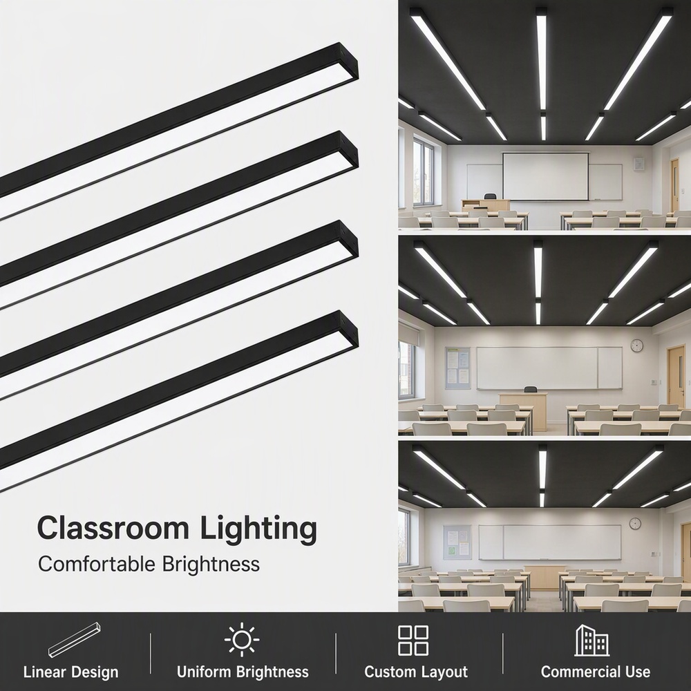 Customized Metal Black Acrylic Warranty Gym Supermarket Office Long Ceiling Light LED Linear Pendant Hanging Chandelier