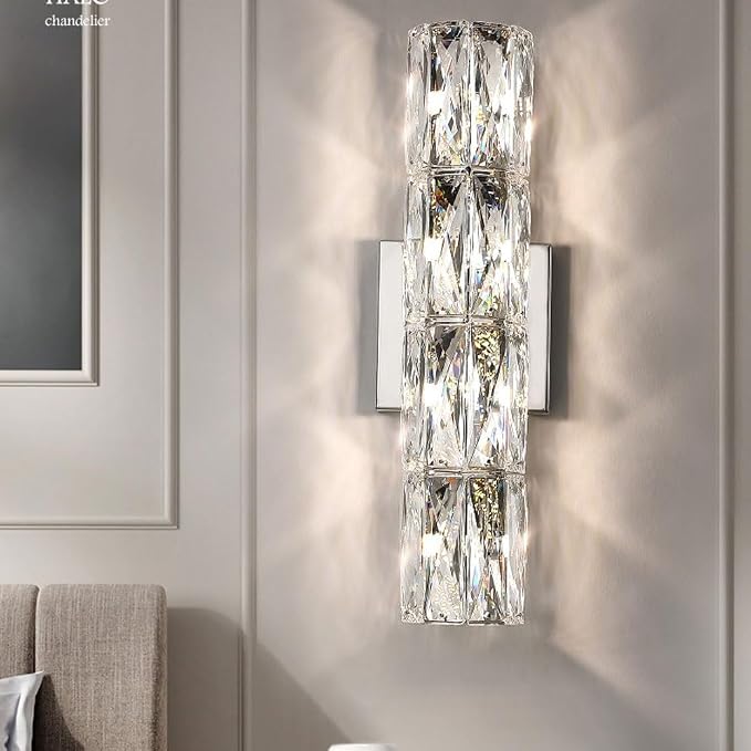 Share Crystal Wall Sconce 4-Light Wall Mounted Light Modern Chrome Sconce Wall Light
