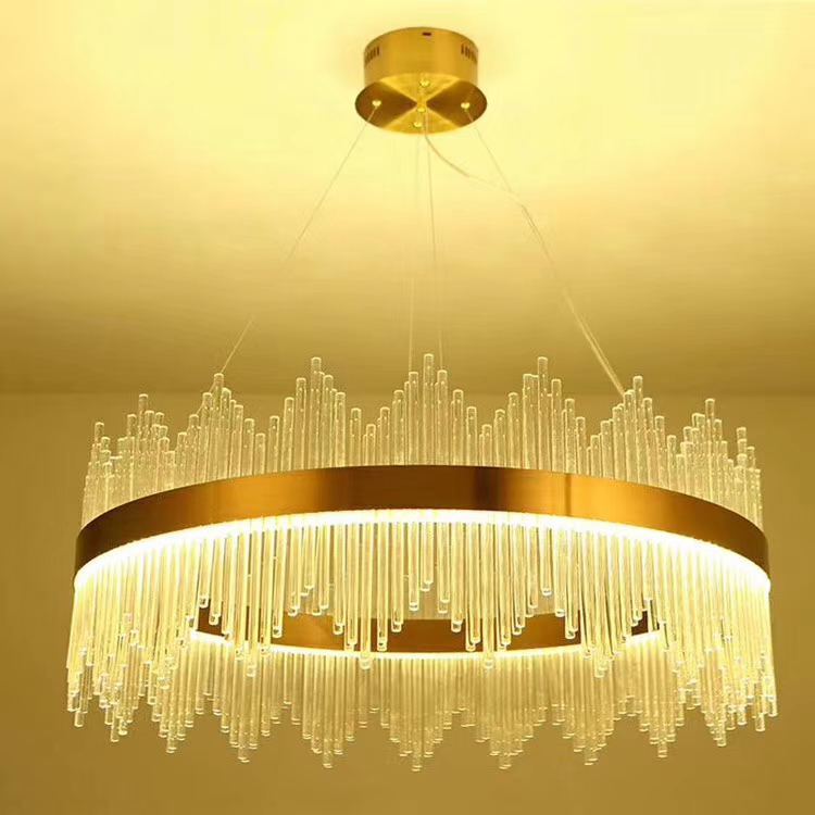 Luxury Modern Design LED Glass Rods Circle Round Crystal Chandelier for Wedding Banquet