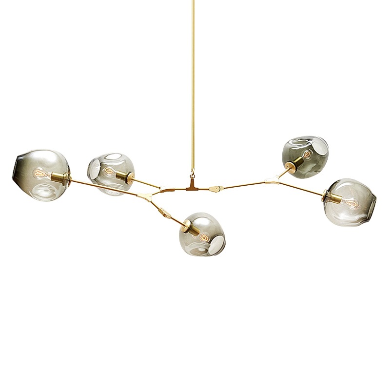 American Retro Industrial Loft Tea Glass Globe Black Iron Pendant Light Chandelier Lamps