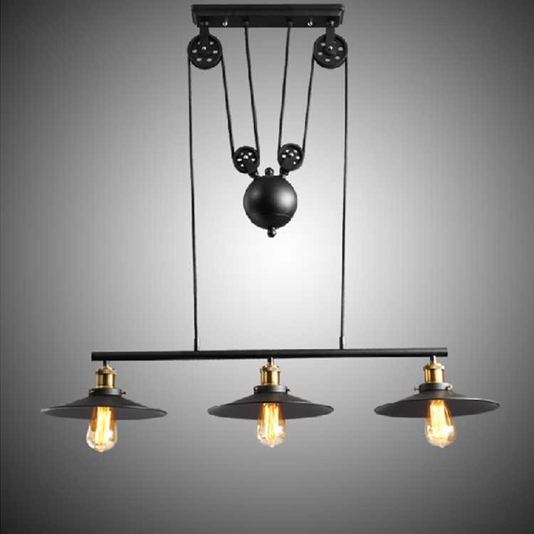 Vintage Ceiling Lights Loft Wheel Lifting Pulley Chandeliers Pendant Light Lamp