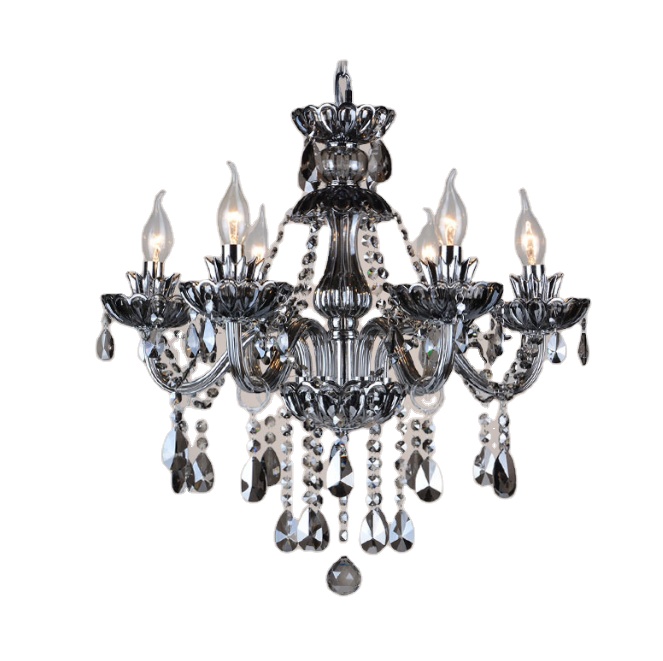 European 6 Lamps Smoke Gray Crystal Chandelier Pendant Light