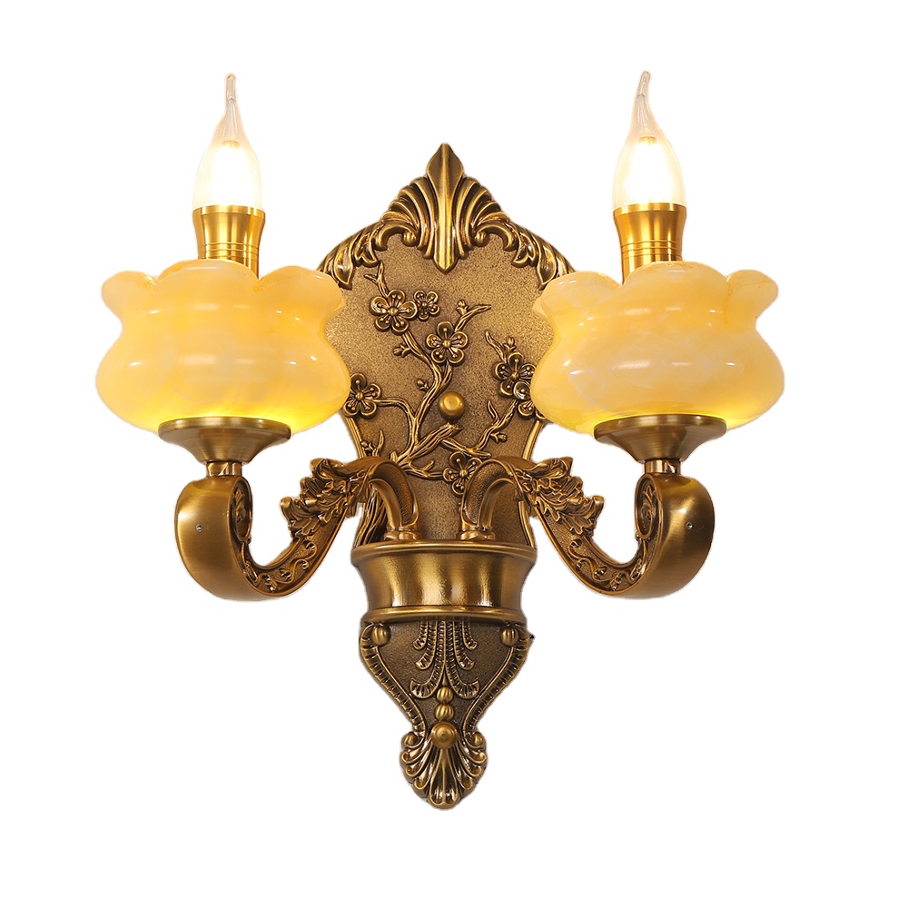 Hotel Double Glass Shade Wall Scone Light Candle Crystal Wall Lamp