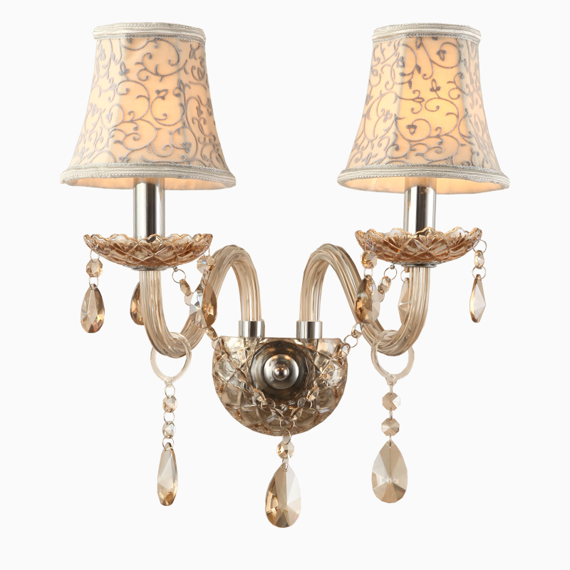 European Style 2 Lights Ember Glass Crystal Wall  Lamp