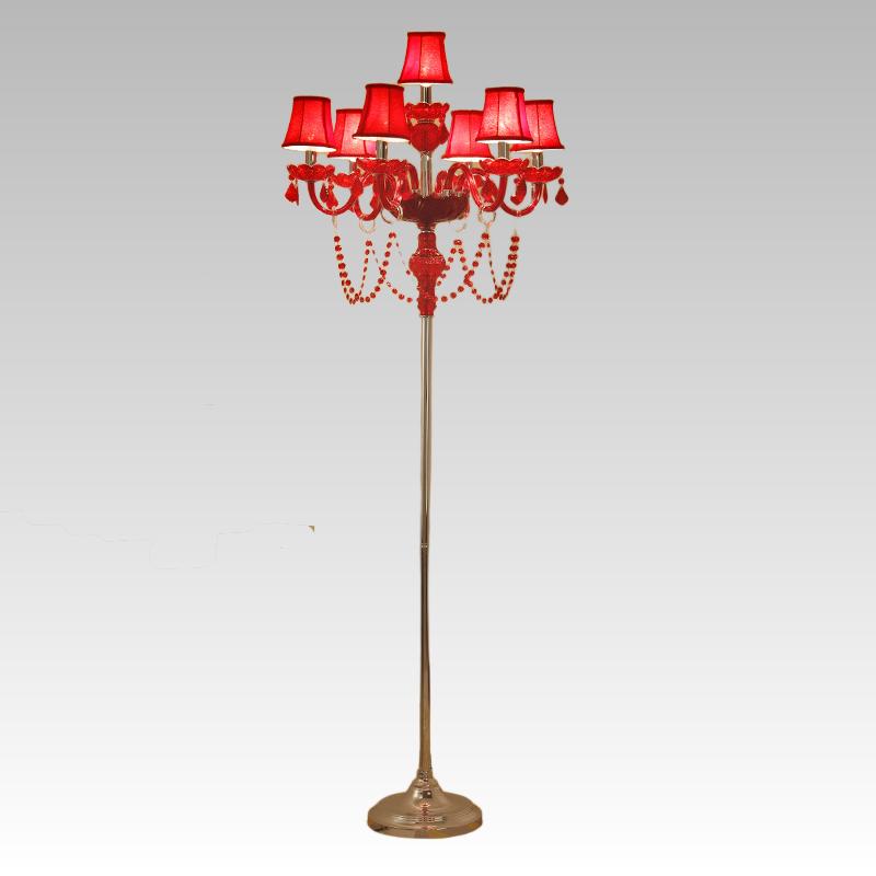 Wholesale 7 Lights Fabric Lamp Shade Red Gold  Crystal Glass Floor Standing Lamps