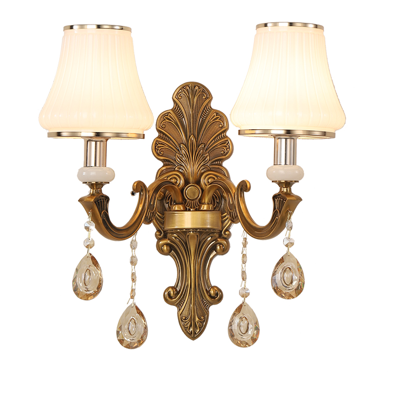 Antique Brass Wall Scone Opal Glass Crystal Wall Lamp