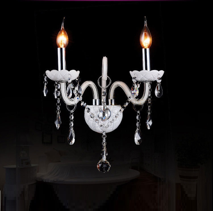Modern 2 Lights Wall Scone Clear Glass Crystal Candle Wall Lamp