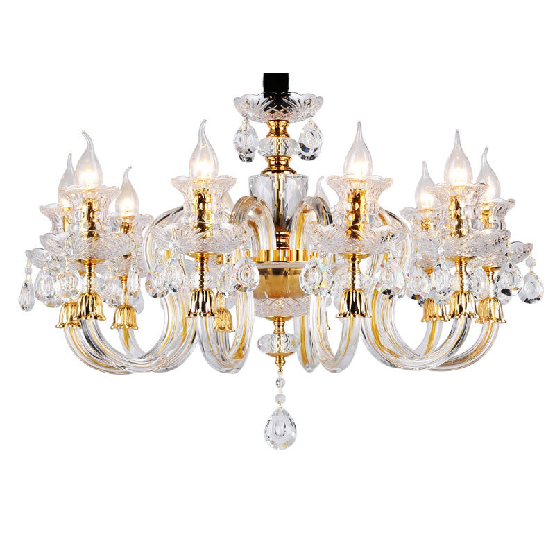 Luxury Big 10 Lights K9 Crystal Glass Gold Pendant Light Chandelier