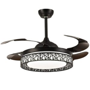 42" Retractable Ceiling Fans with Light Remote Dimmable Led 3 Color Changing Invisible Fan