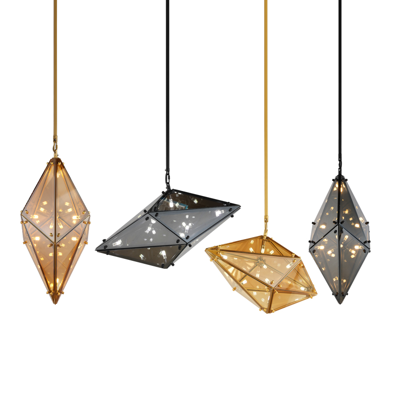 Shinetime Unique Design G4 Base Bulb Ceiling Light Black Amber Grey Glass Chandelier Pendant Light