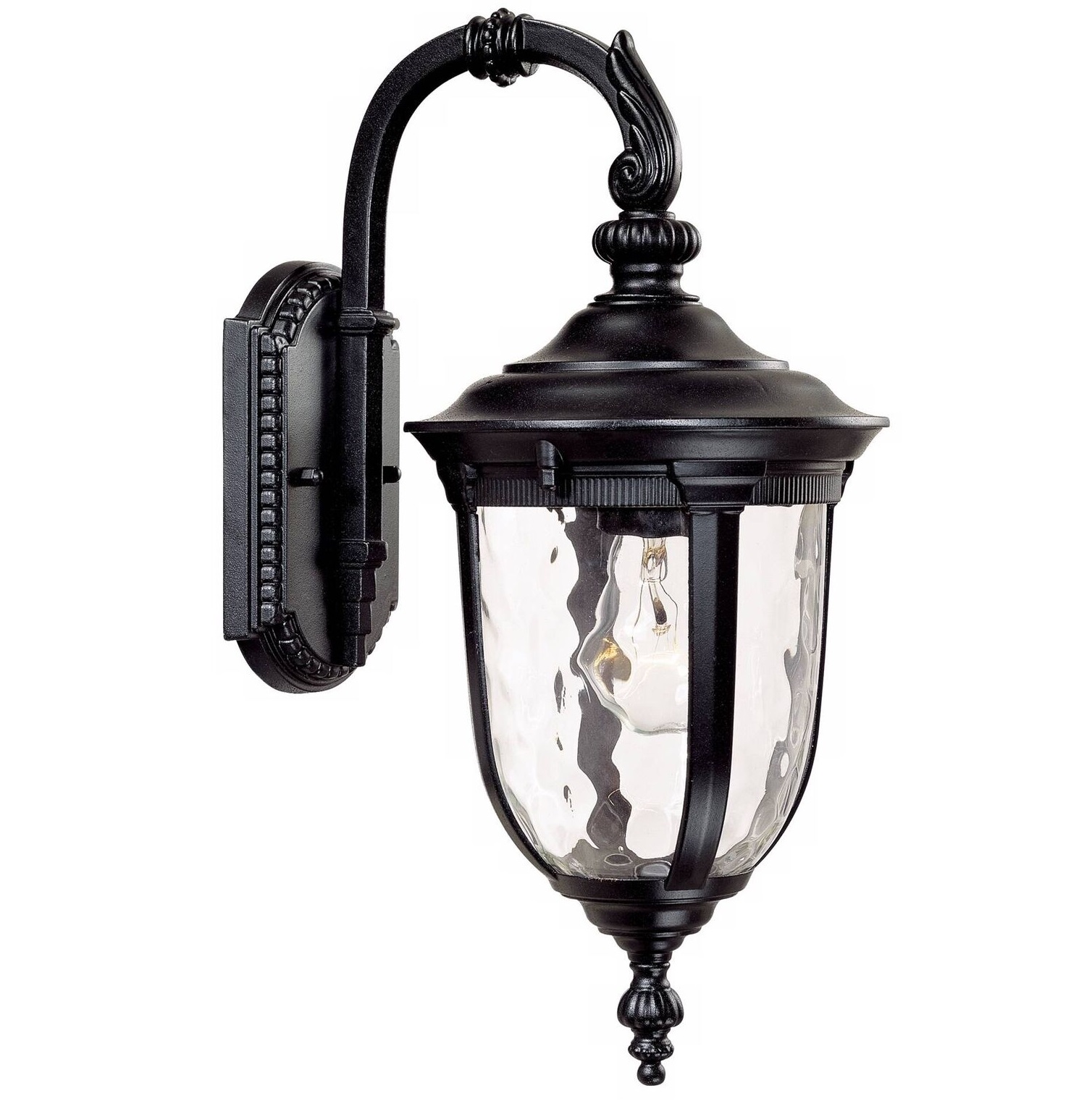 Rustic Outdoor Wall Light Fixture Black 16.5" Hammered Glass for Exterior