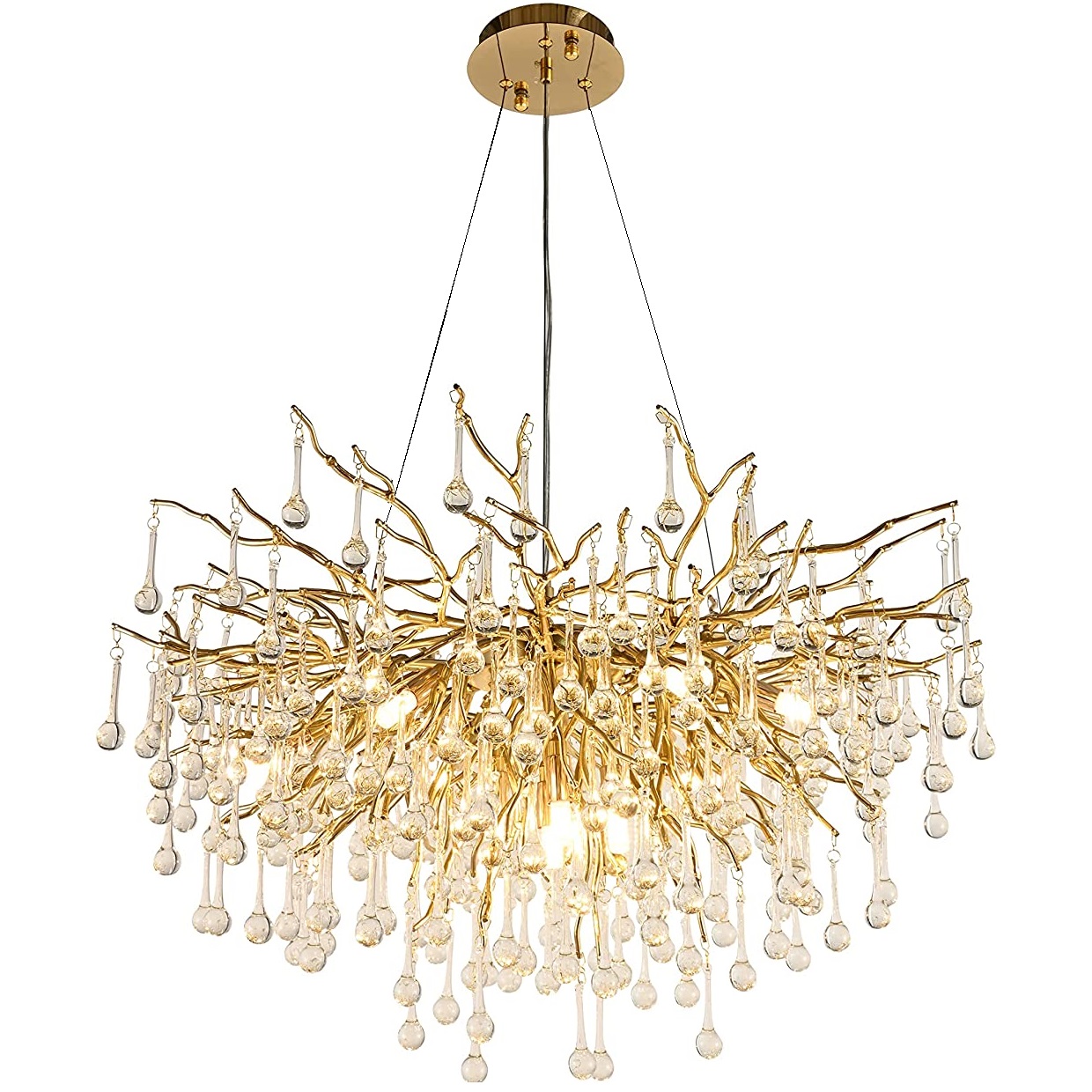 LED Crystal Chandelier Stair Ceiling Lamp Rain Drop Lighting Lobby Pendant Light
