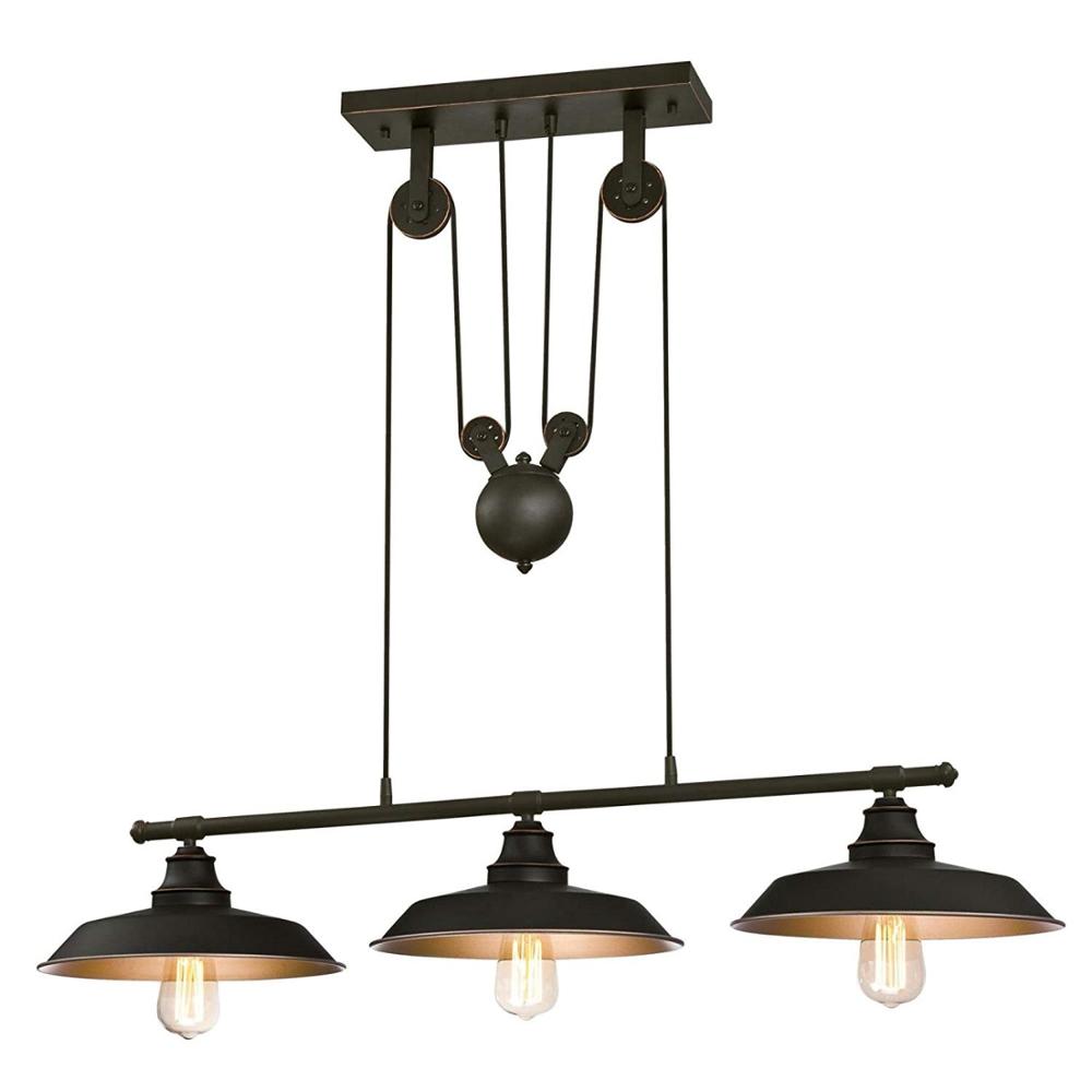 SHINETIME Lighting 6332500 Iron Hill Three-Light Indoor Island Pulley Pendant