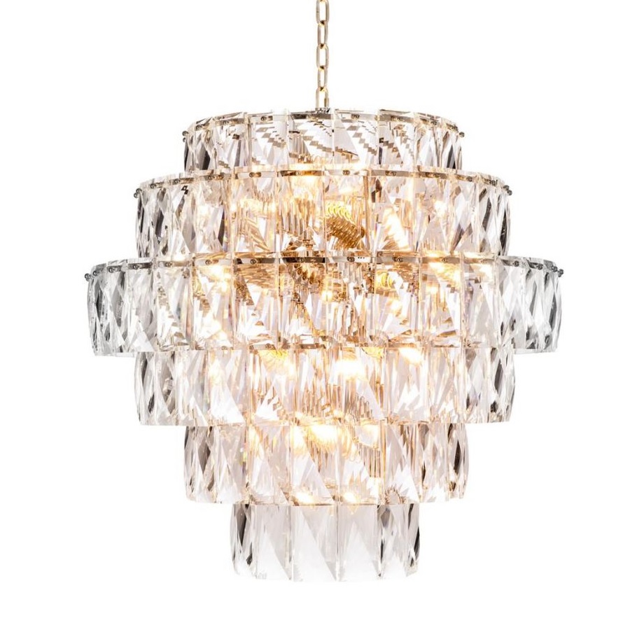 32 Inch6 Tier Gilt Metal Mid-century Italian K9 Crystal Chandelier