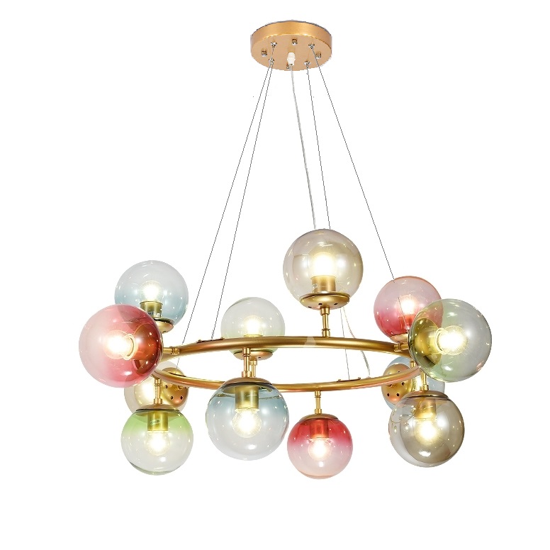 Romantic Ring Hanging Lamp with Multi Color and White Globe 9/12/18 Lights Chandelier in Brass for Cloth Shop