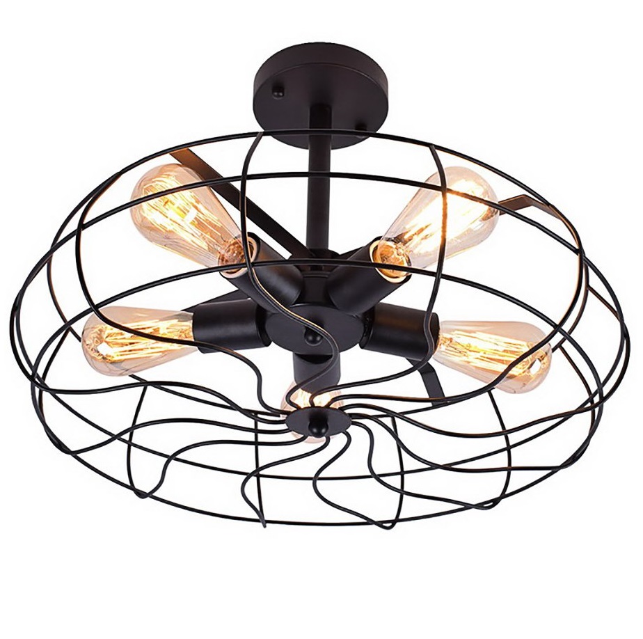 E27*5 Industrial Vintage Metal Fan Steampunk Ceiling Chandelier Light Dia48cm Line120cm for Garage