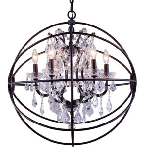 6 Light Candelabra Crystal 22" Rustic Antique Atom Orbed Iron Frame Globe Ball Chandelier Pendant Lamp