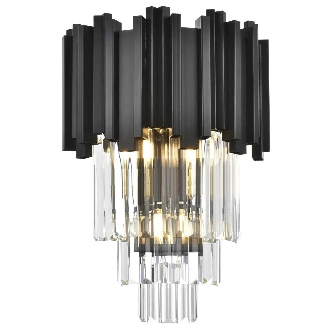 Modern Crystal Black Iron Single Wall Sconces Lighting Fixture Lamp with Clear Glass Prisms for Dining Room and Bedroom