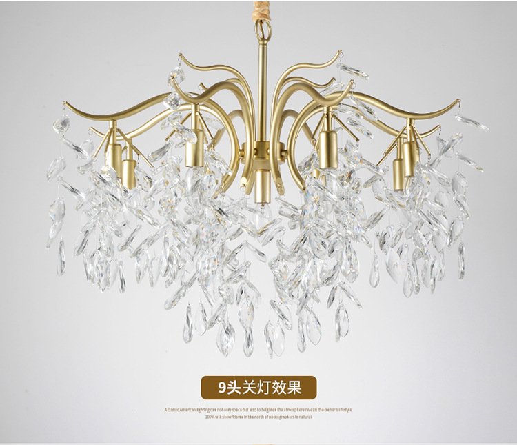 American Crystal Chandelier Modern Simple Living Room Bedroom Dining Room Lamp French Simple European Light Luxury Lamp