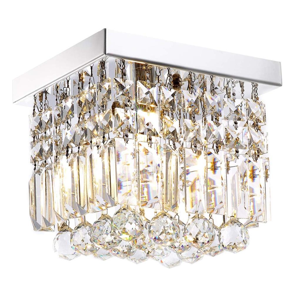 Hallway Crystal Chandelier 1 Light W8" Mini Modern Square Flush Mount Ceiling Light Fixture