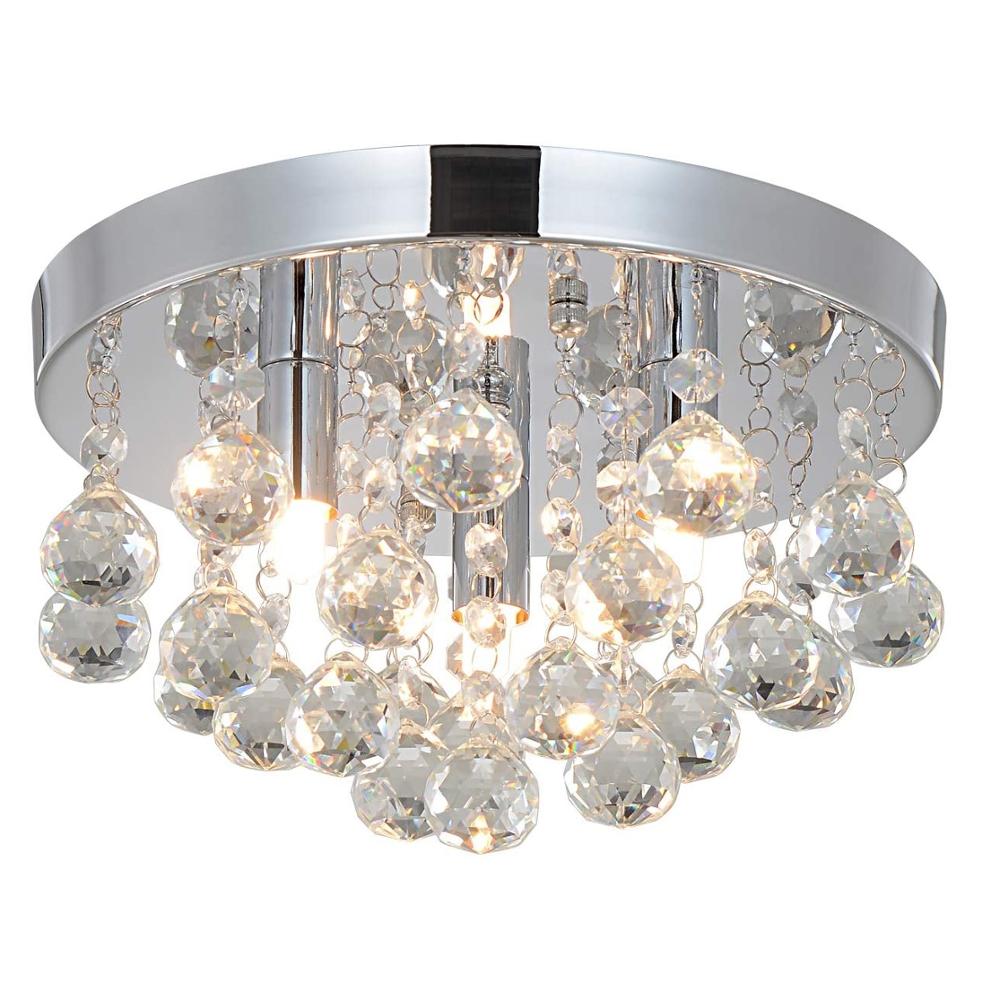 Elegant 3Lights Crystal Chrome Finish Flush Mount Ceiling Light for Hallway Bedroom Living Room Kitchen Dining Room Bathroom