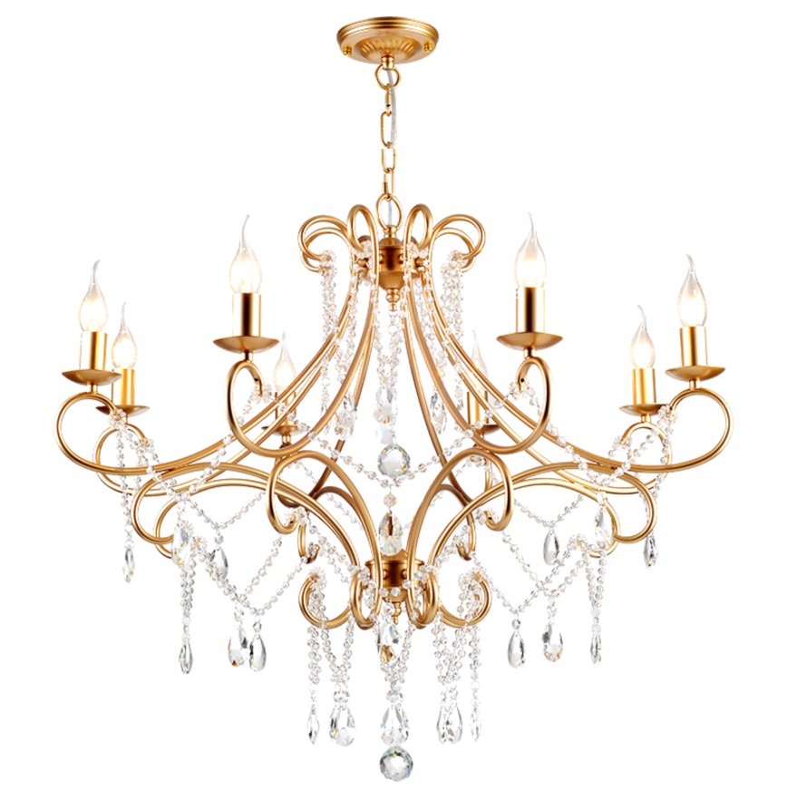 8 Light Brass Crystal Victorian Chandelier with K9 Crystal Raindrop Large Antique Chandelier for Living Room