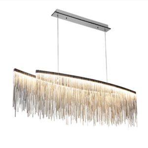 Post-Modern Rectangle Aluminum Tassel Linear Chandelier Rectangular Pendant Light Fixture for Dining Room Kitchen